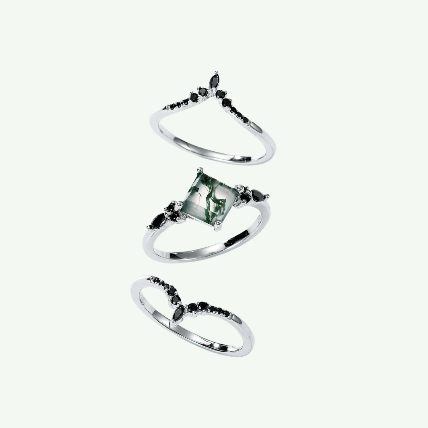 Moss Crown Trio Ring Set